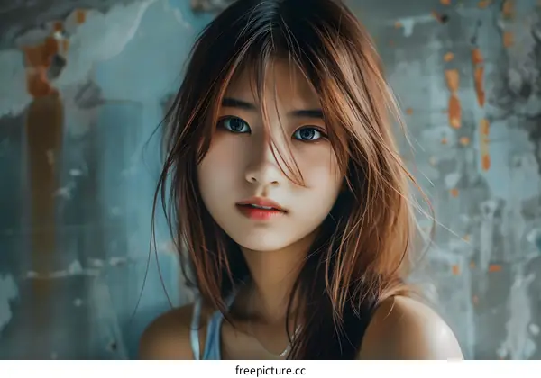Portrait of a Young Asian Woman with Long Hair