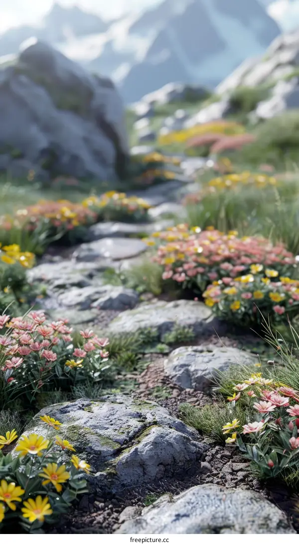 Mountain Meadow Path with Wildflowers