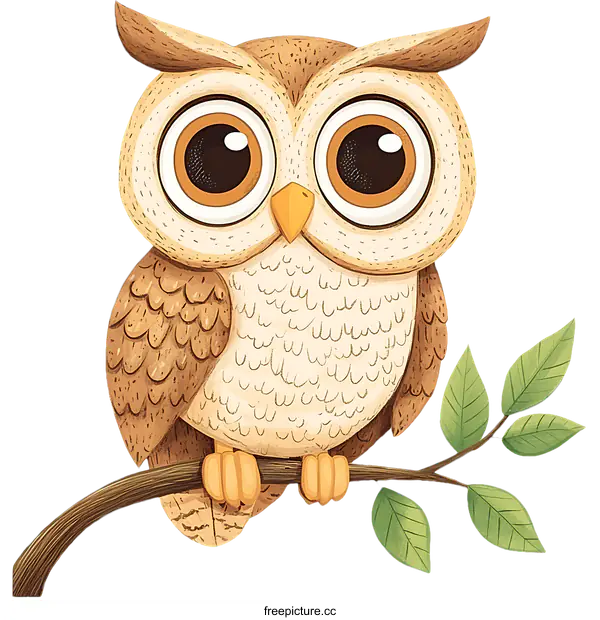 [Transparent Background PNG]Cute Owl on Branch Illustration