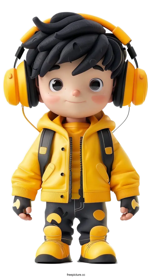 [Transparent Background PNG]3D Character of a Boy with Headphones