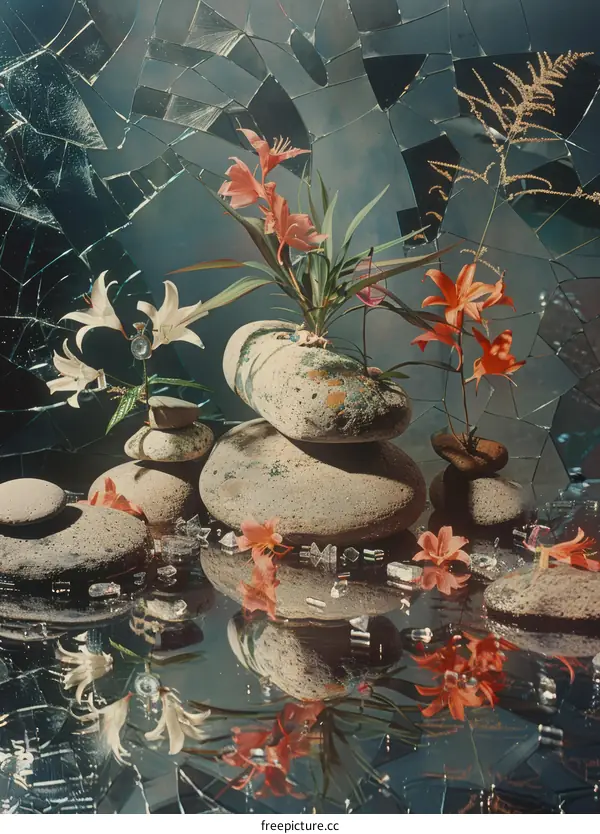 Still Life with Flowers, Stones, and Broken Glass