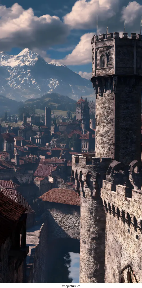 Medieval Castle With Tower And City View