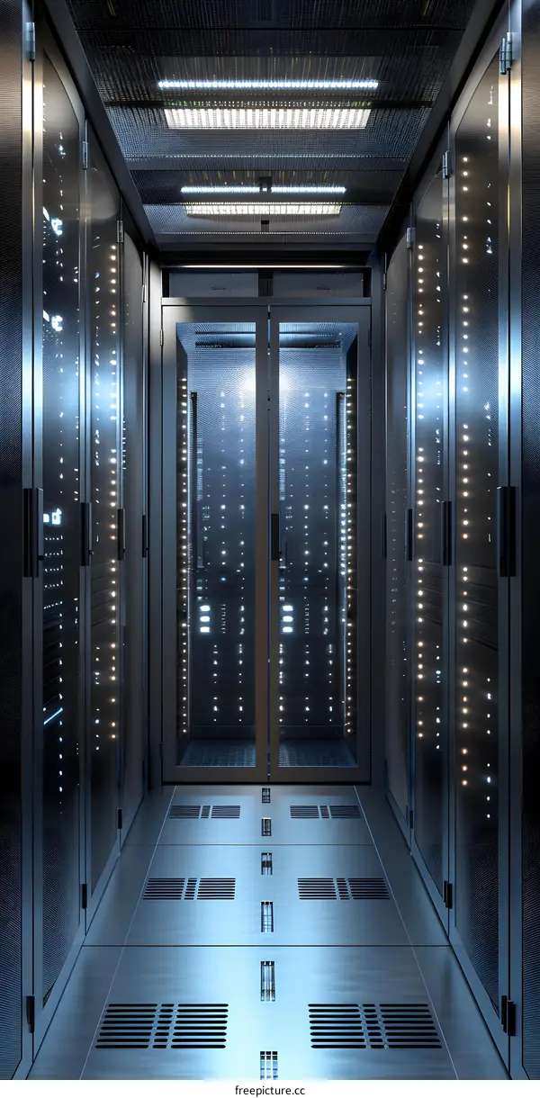 Modern Server Room with Rows of Racks and Glass Doors