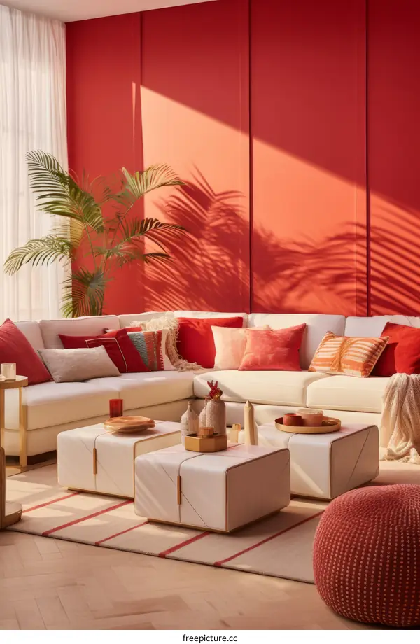 red living room interior design