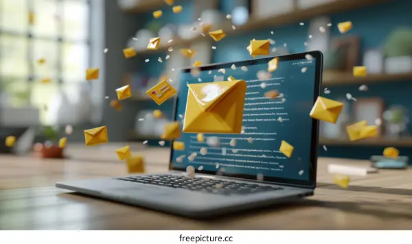 Laptop with yellow email icons