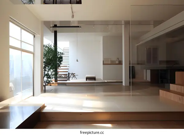 Modern Minimalist Home Interior Design With A Glass Wall And Natural Light