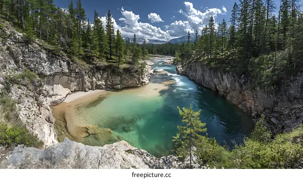 Serene Mountain River Gorge with Crystal-Clear Water