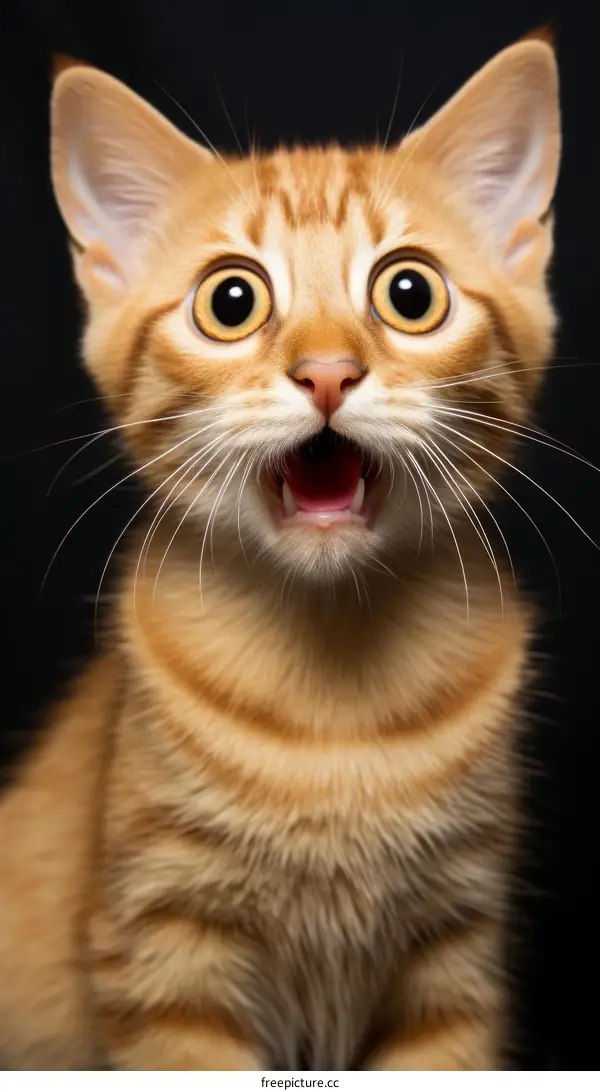 Surprised orange cat with big eyes and mouth open