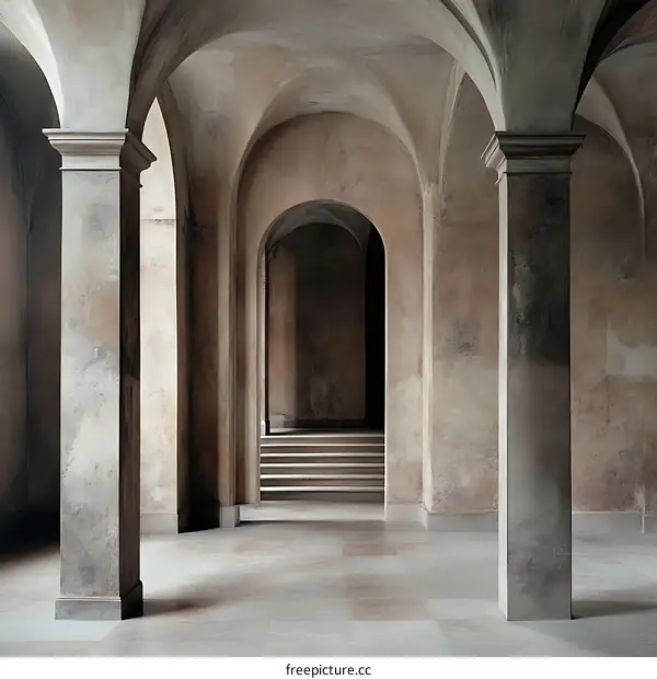 Arched Hallway With Stone Pillars