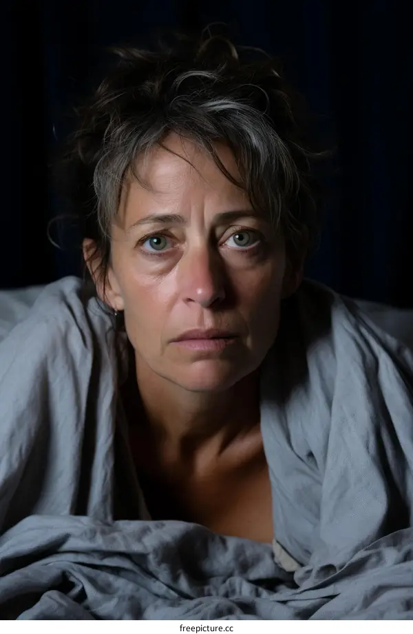 A portrait of a woman with green eyes and dark hair