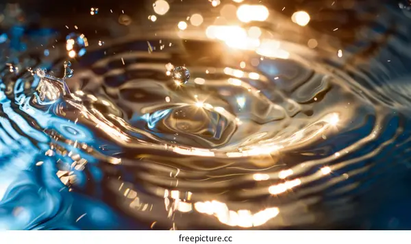 Water drop photography with blue and golden colors