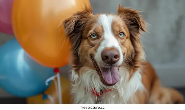 A cute dog with balloons