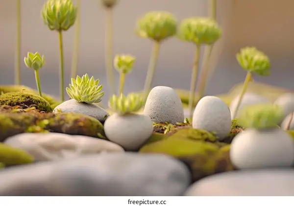 Close Up of Green Plants and Rocks in a Garden