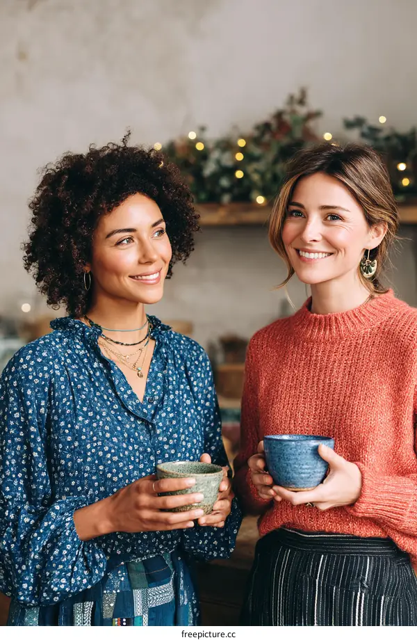 Two Women Friends Enjoying Coffee Together