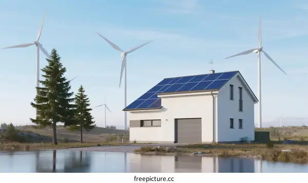 Solar Home with Wind Turbines in Scenic Rural Area