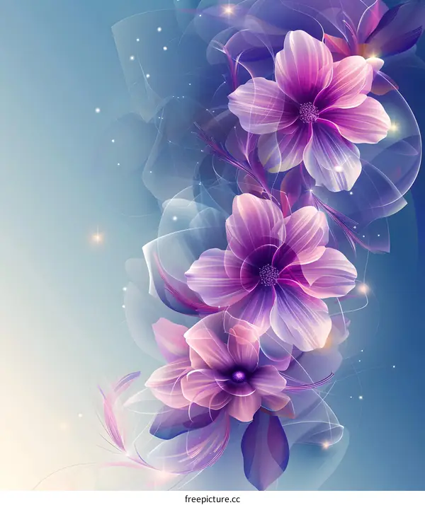 Beautiful purple flowers on blue background