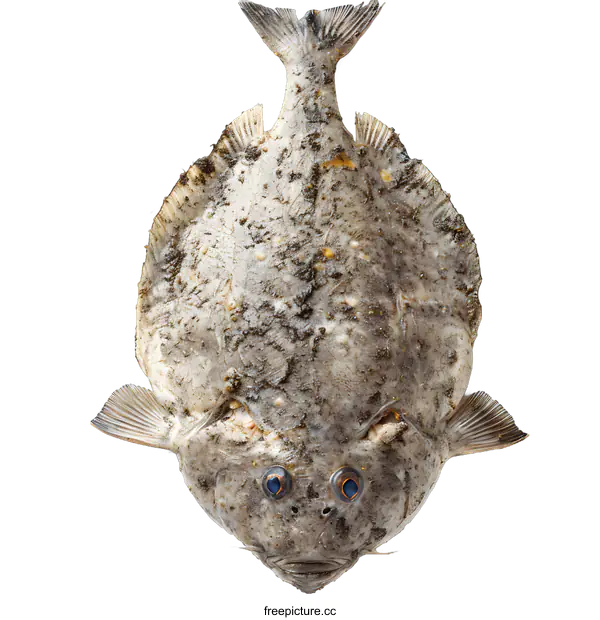 [Transparent Background PNG]A large flounder fish with blue eyes isolated on a white background