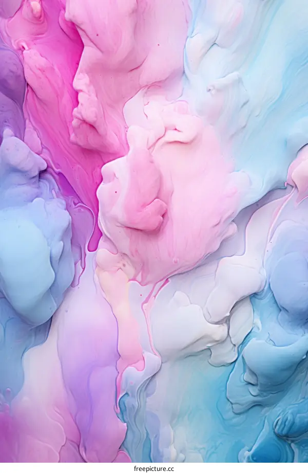 Colorful abstract painting with swirls of pink, blue, and purple