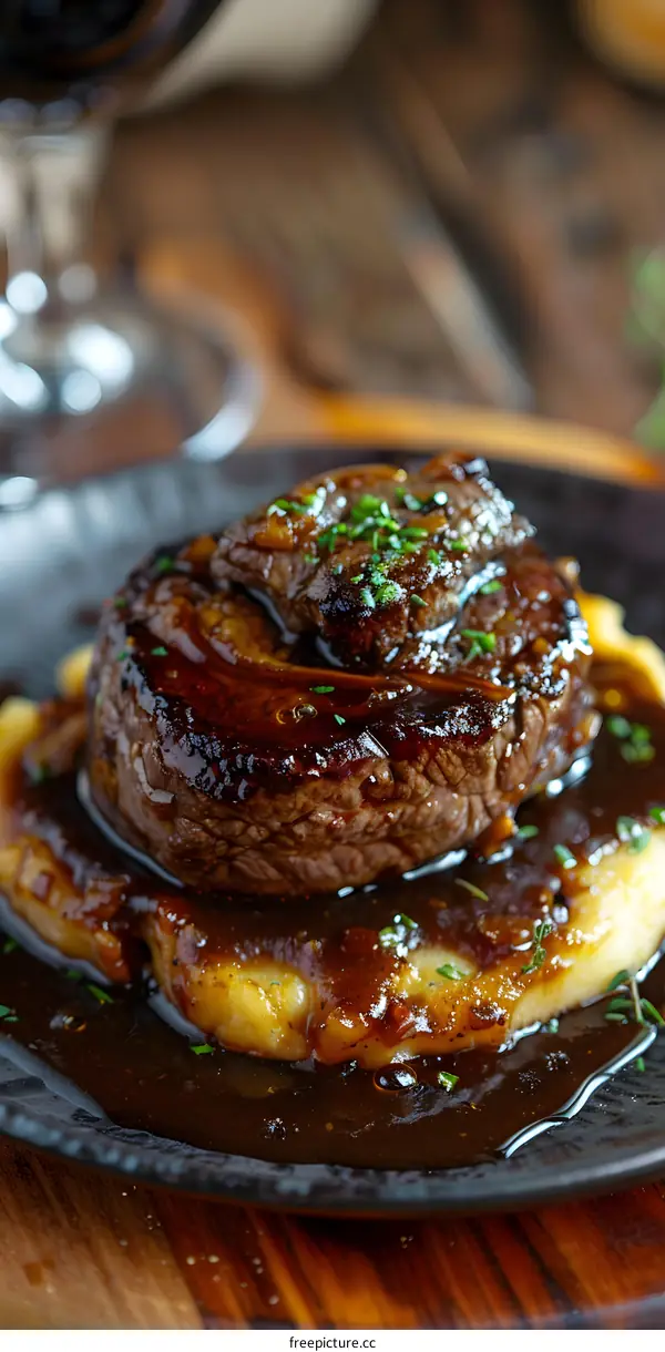 Close Up of  Steak with Gravy and Mash Potatoes