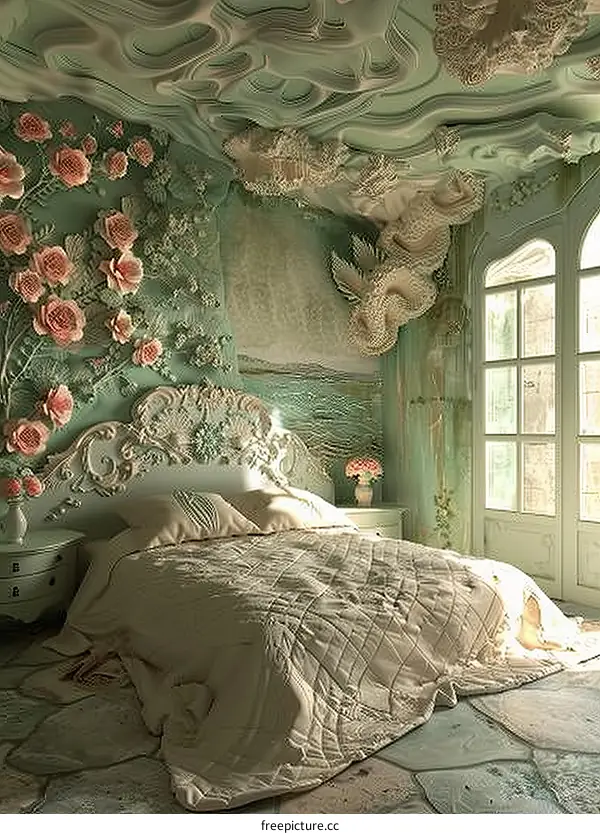 Romantic  Elegant Bedroom Interior Design Illustration