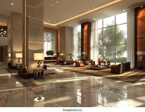 Luxury Hotel Lobby Interior Design Illustration