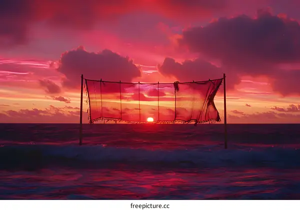 Sunset Through a Net at the Beach