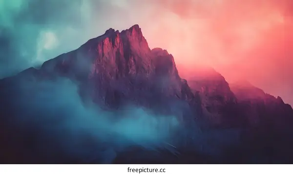 Mountain Peak with Clouds and Fog