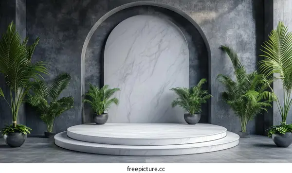 Modern Minimalist Marble Podium with Greenery