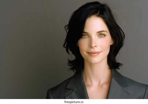 Portrait of a young woman with short dark hair in a suit