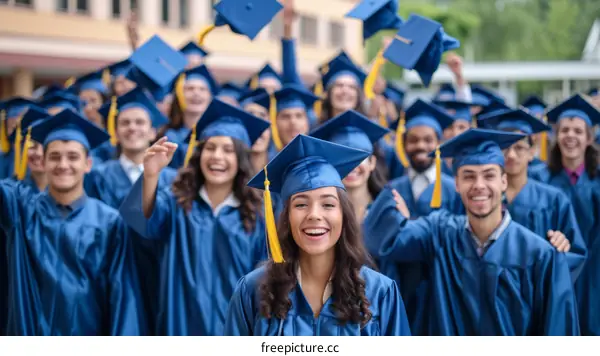 Happy Graduates Throwing Graduation Caps in the Air