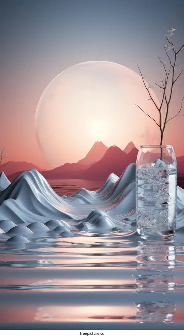 Half Full Glass with Surreal Landscape