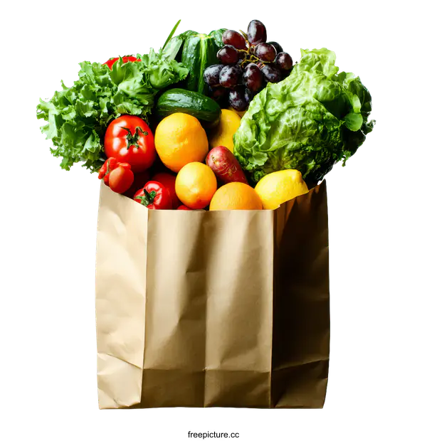 [Transparent Background PNG]Assortment of Fresh Fruits and Vegetables in Grocery Bag