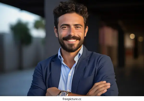 Handsome young businessman with beard smiling