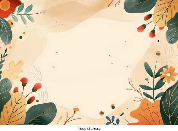 Floral Frame Background Illustration with Beige and Green Colors