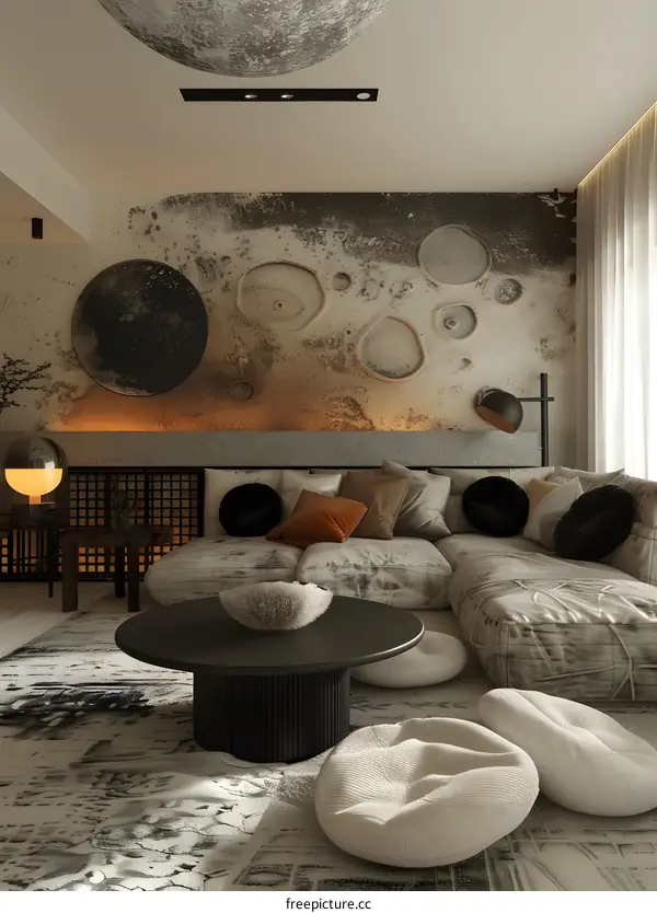 Retro-style Chinese living room with modern materials and technology