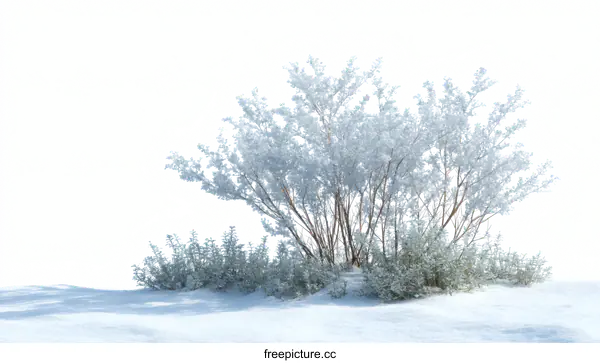 [Transparent Background PNG]Frosted Winter Bushes in Snowy Landscape