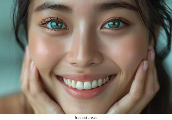 Close-up portrait of a beautiful young Asian woman smiling