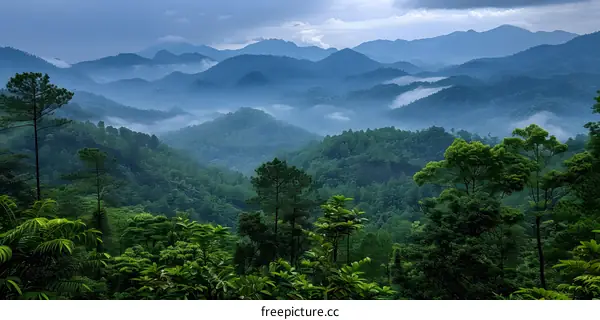 Misty Mountains with Lush Greenery