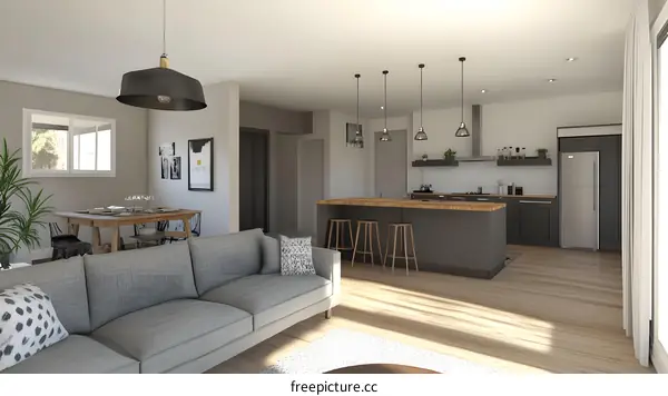 Modern Open Concept Kitchen and Living Room Interior Design