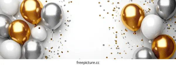 Metallic Balloons and Confetti Festive Background
