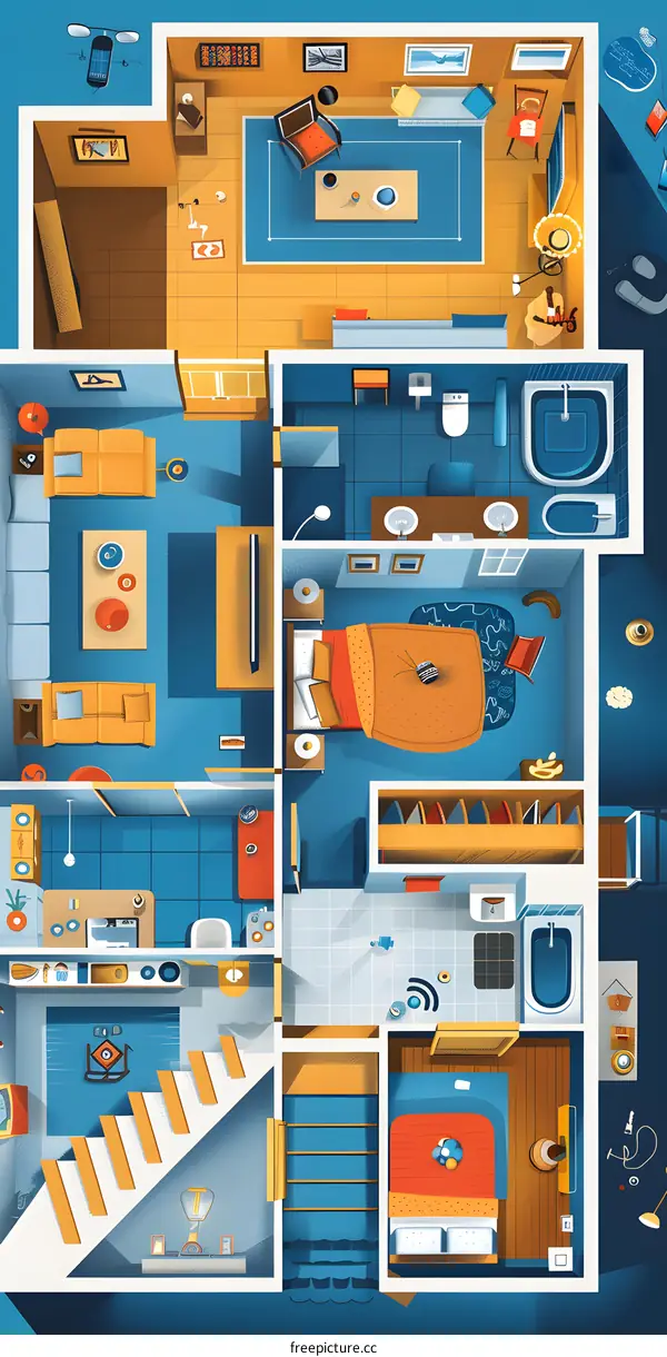 Top View Illustration of a Modern Home Interior Design