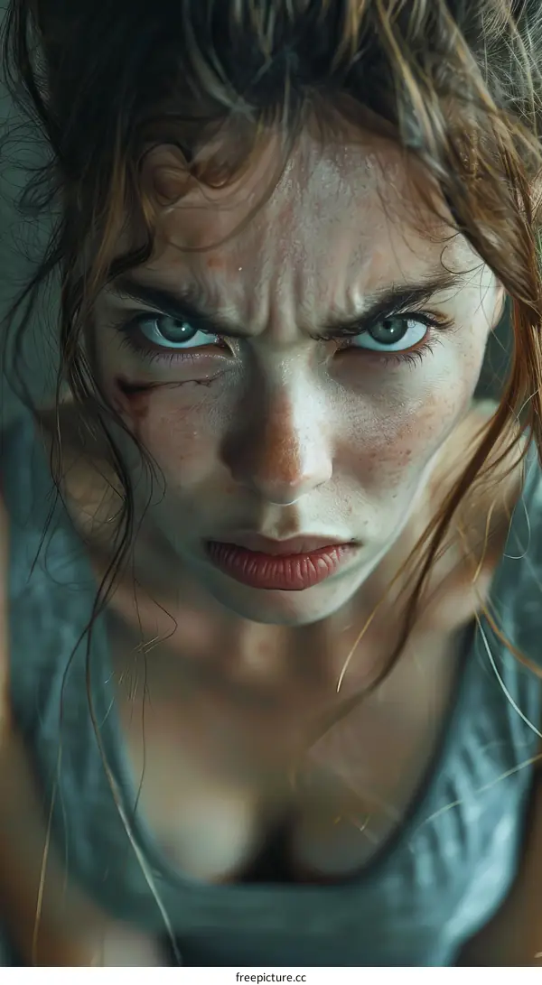 Close-up Portrait of a Woman with Intense Expression