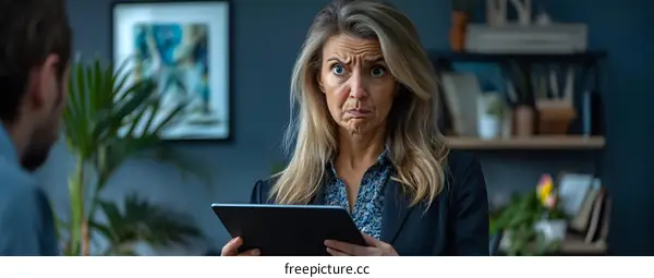 Woman Looking Surprised while Holding a Tablet