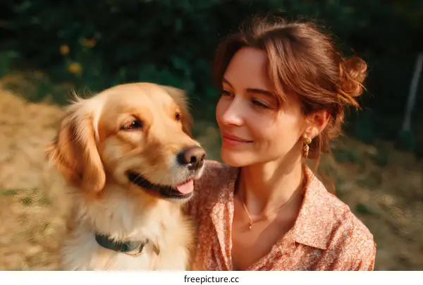 Woman and Golden Retriever in a park