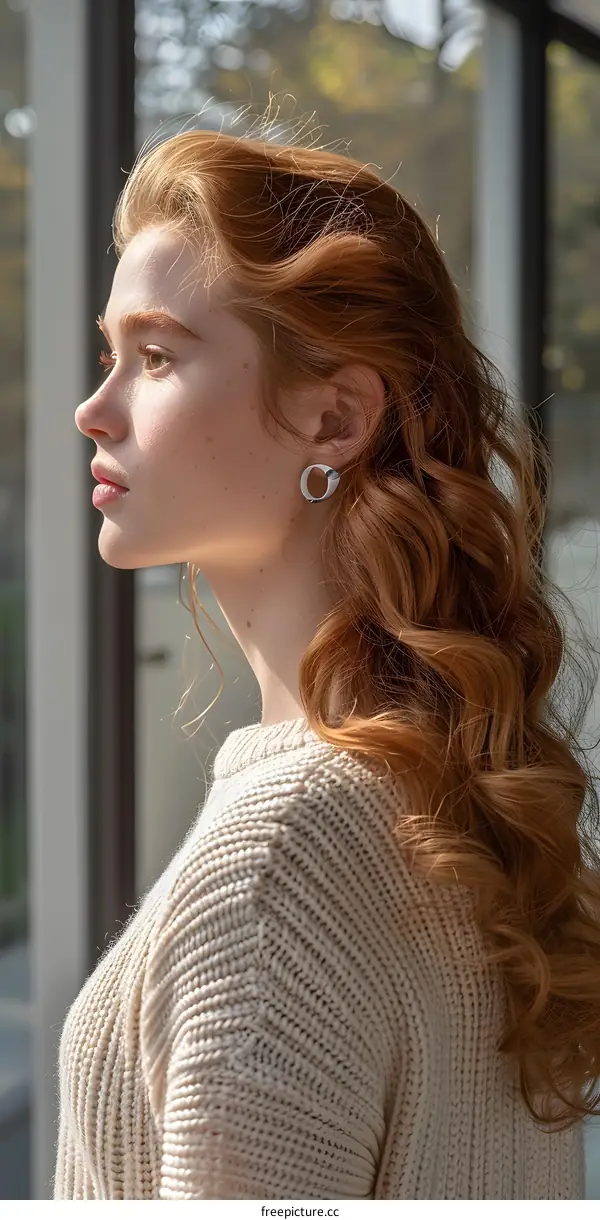 portrait of a beautiful redheaded woman in profile
