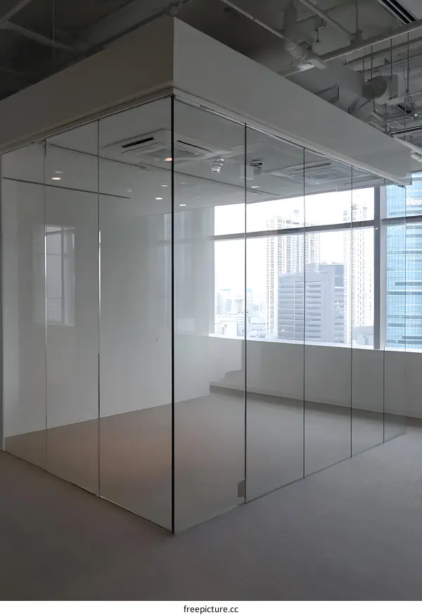 Modern Office Interior Design with Glass Wall and City View