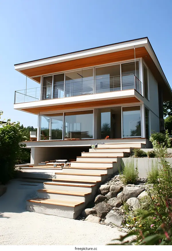 Modern Two Storey House With Large Windows