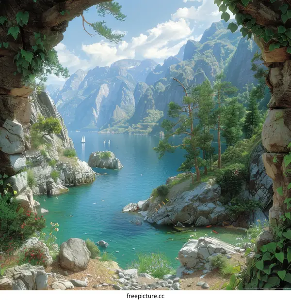 Rocky Mountains Landscape with Lake and Trees