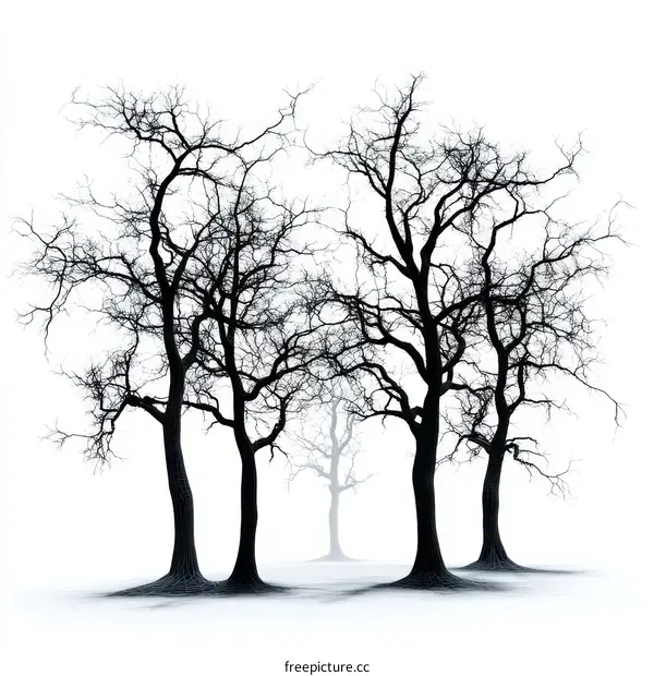 Silhouette of Bare Trees Against White Background