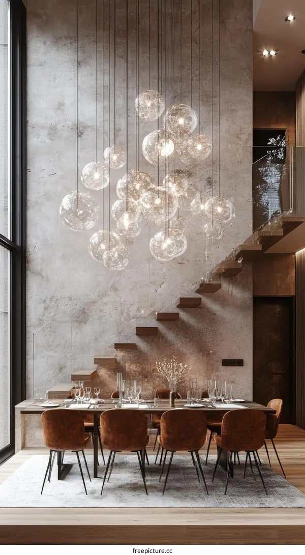 Modern Dining Room Interior with Chandelier
